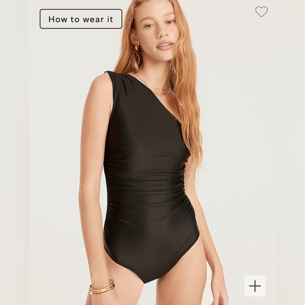 NWT JCrew Ruched One Shoulder One Piece Swimsuit Black (6)